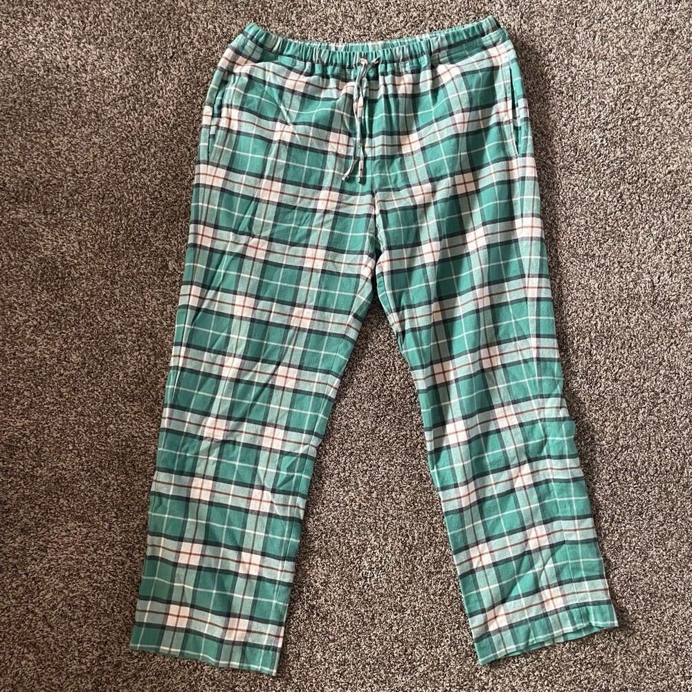 Hanna Andersson green harvest plaid men’s flannel pajama bottoms size Large